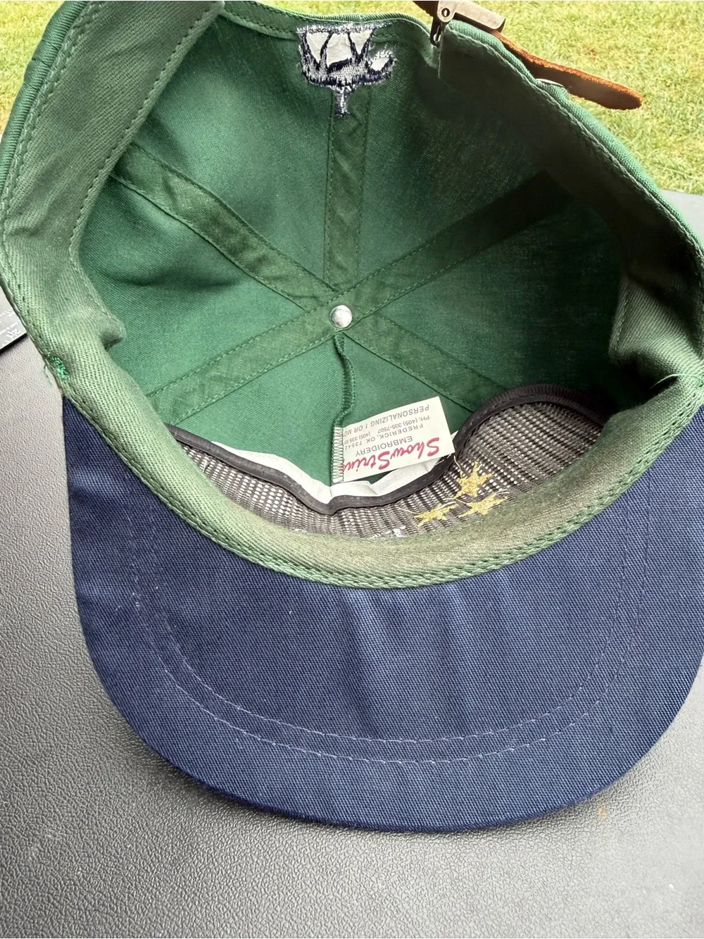 Vintage Show String Deck of Stars Green and Navy Rope-Trim Hat